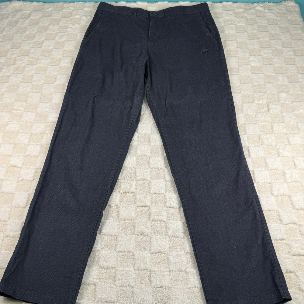 Nike Sportswear Mens Corduroy Pants Charcoal Grey 34x34 Embroidered Logo Casual